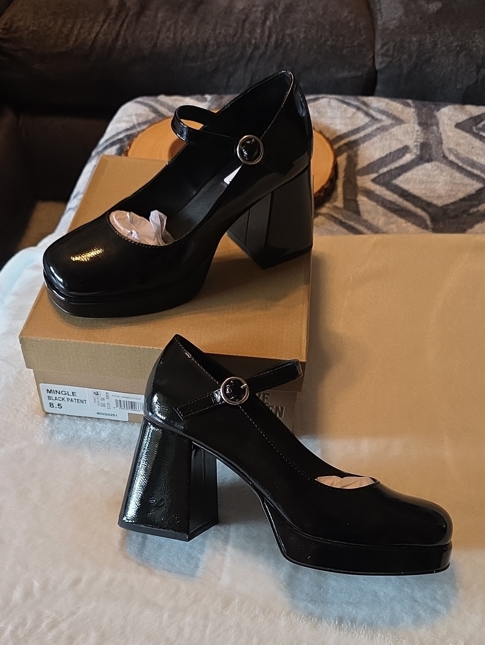Steve Madden Black Patent Mary Jane Platform Heels